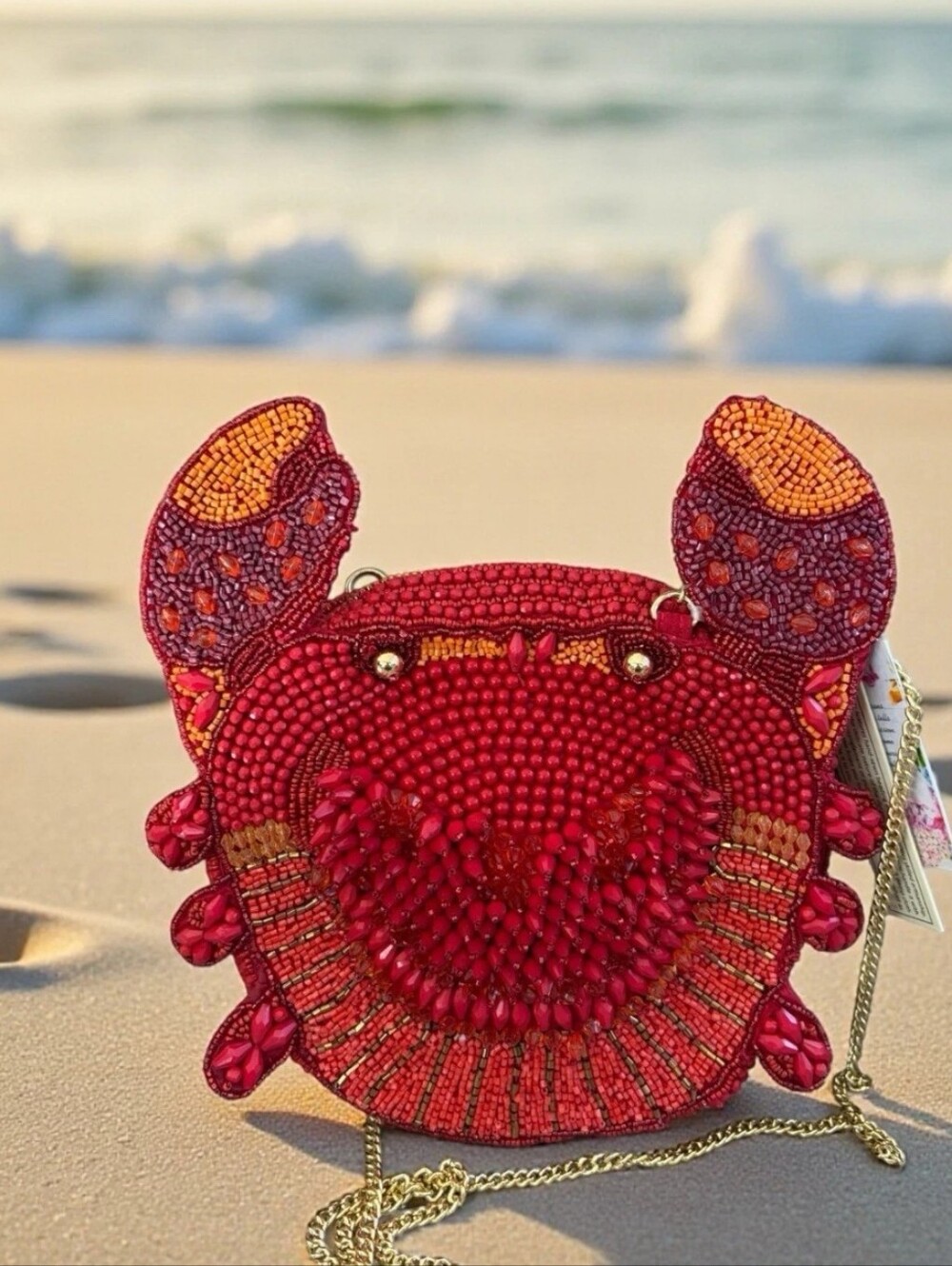 Handcrafted in India Red Crab Gold Eyes Beaded Crossbody Bag Tiktok Viral - Picture 7 of 7